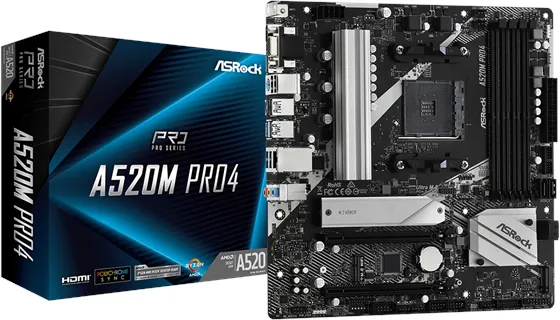 ASRock A520M Pro4 Motherboard - AMD A520 - AMD AM4 socket - DDR4 RAM - Micro-ATX